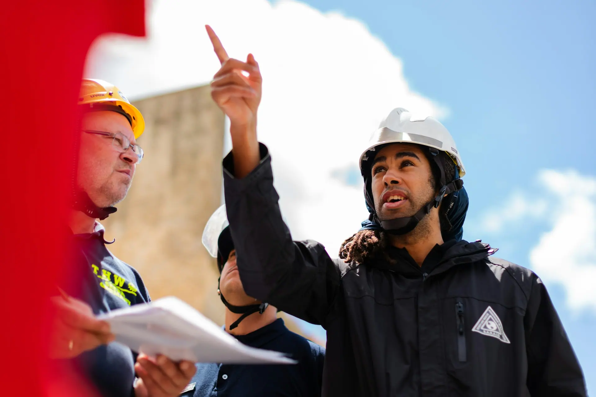 Workers listening to a site briefing